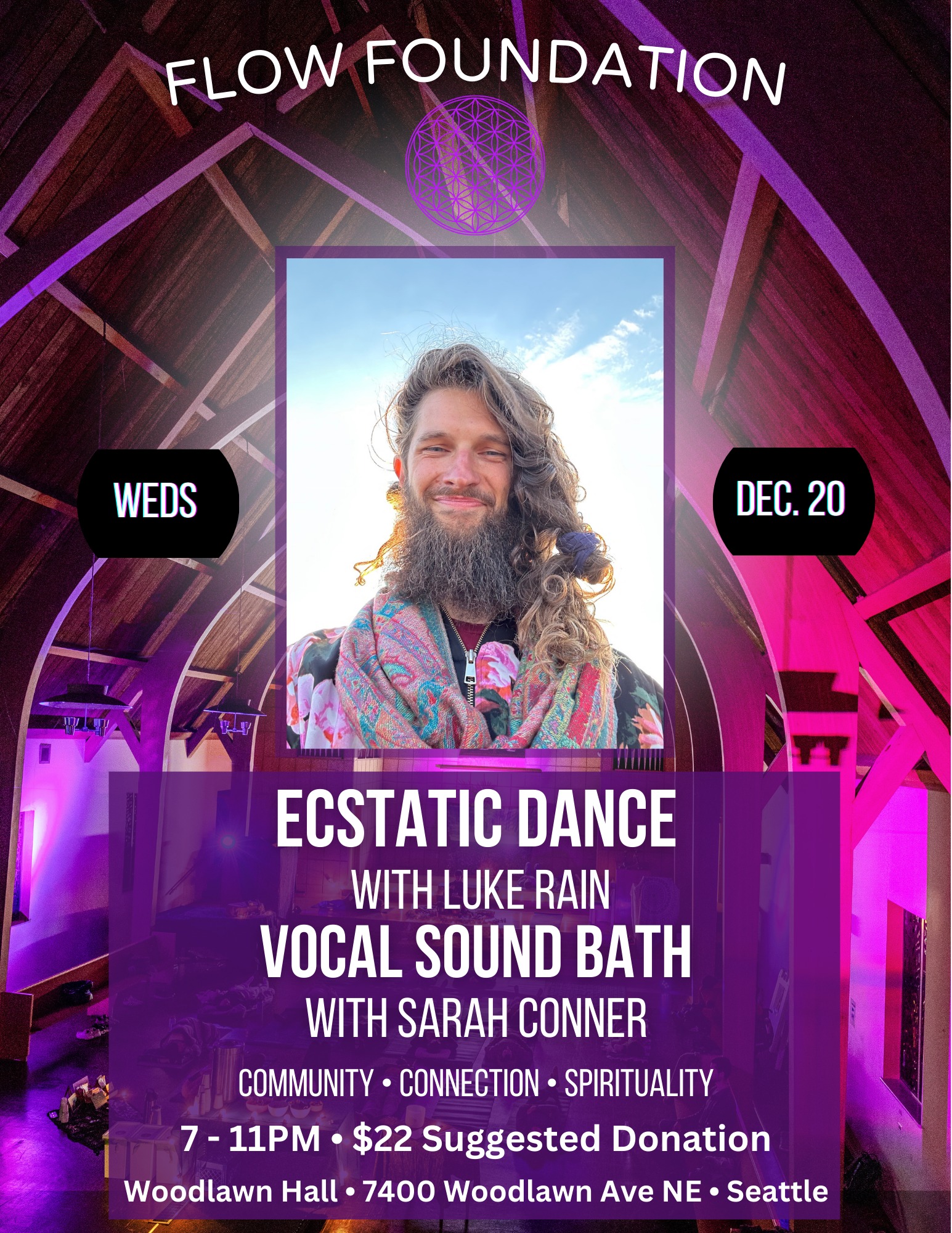 Ecstatic Dance w Luke Rain, Vocal Sound Bath w Sarah Conner