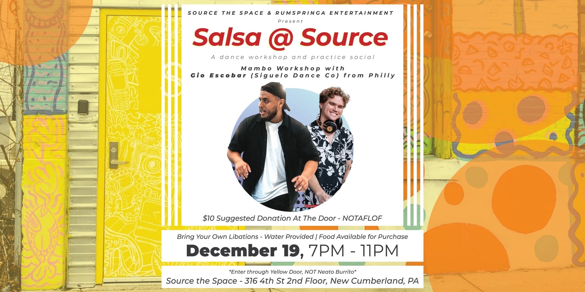 SALSA @ SOURCE Dec. 19 - A Mambo Workshop & Social Dancing with Gio Escobar (Siguelo Dance Co.)