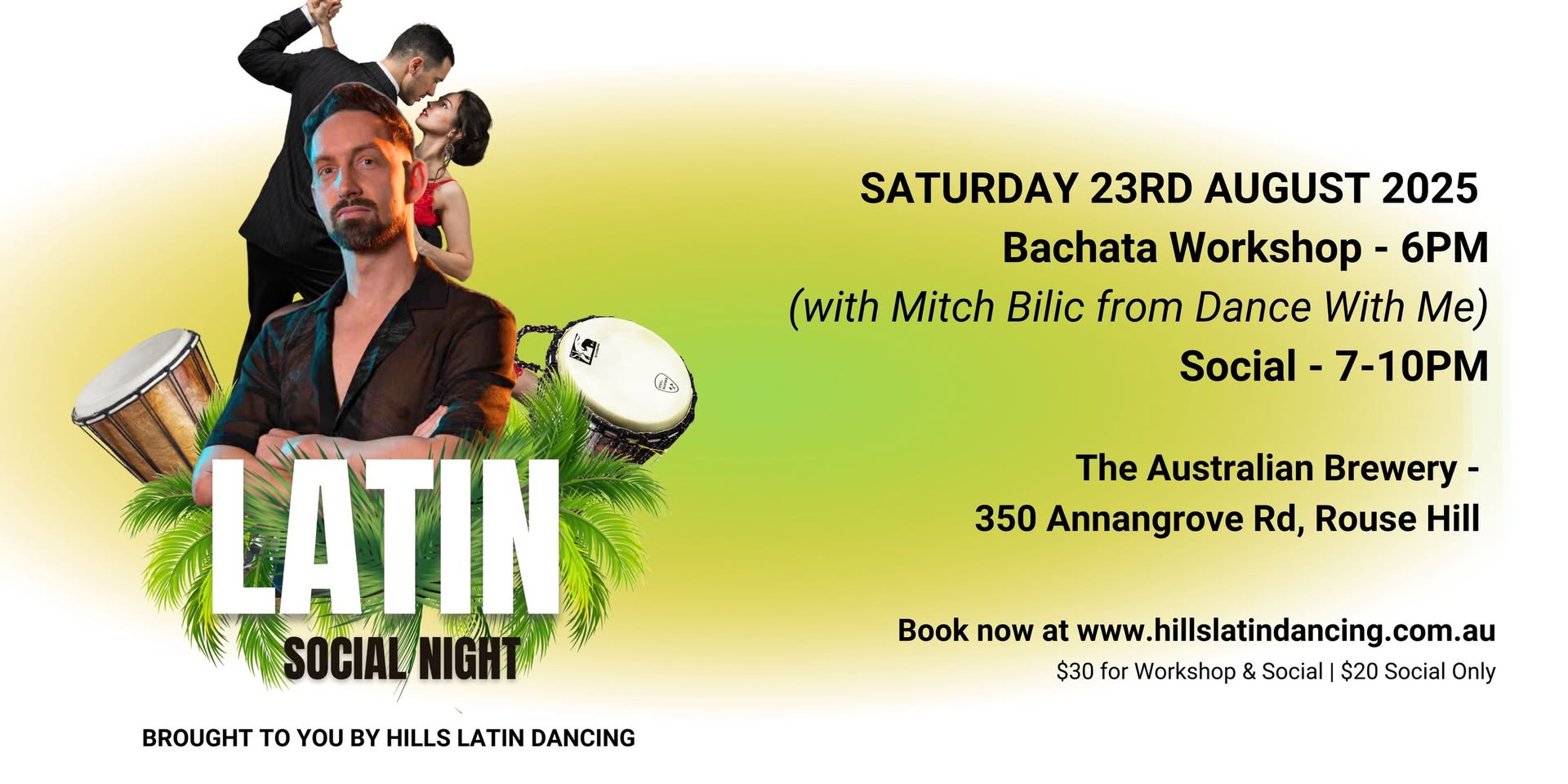 Hills Latin Dancing Saturday Socials - Salsa & Bachata - With Bachata Workshop