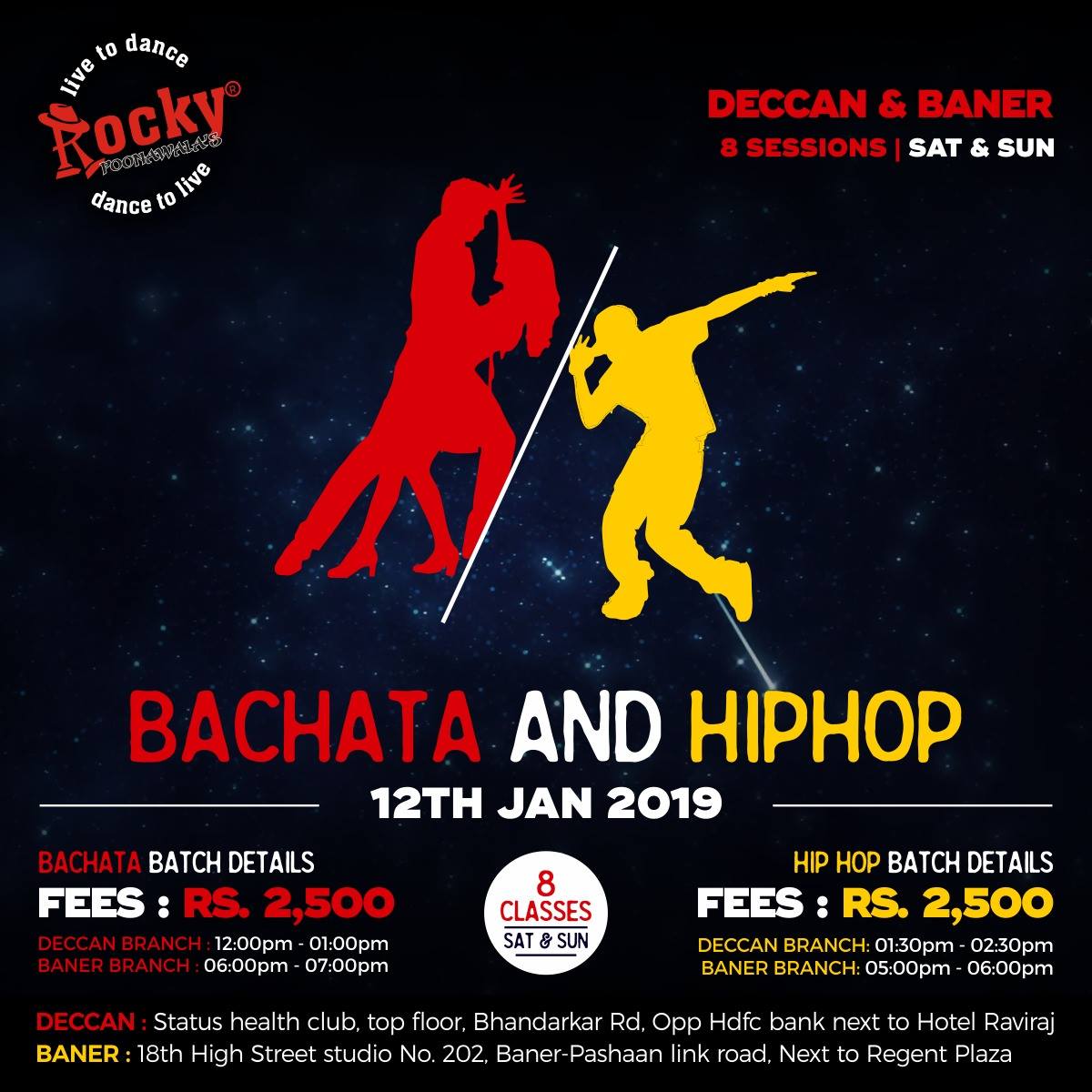 Bachata and Hip hop batches for Deccan and Baner in January