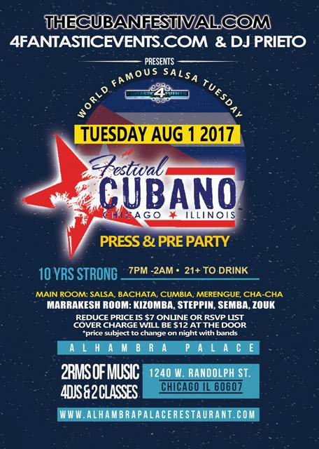 Cuban Festival Press Pre Party Salsa Tuesday - 2RMS, 5DJS & More