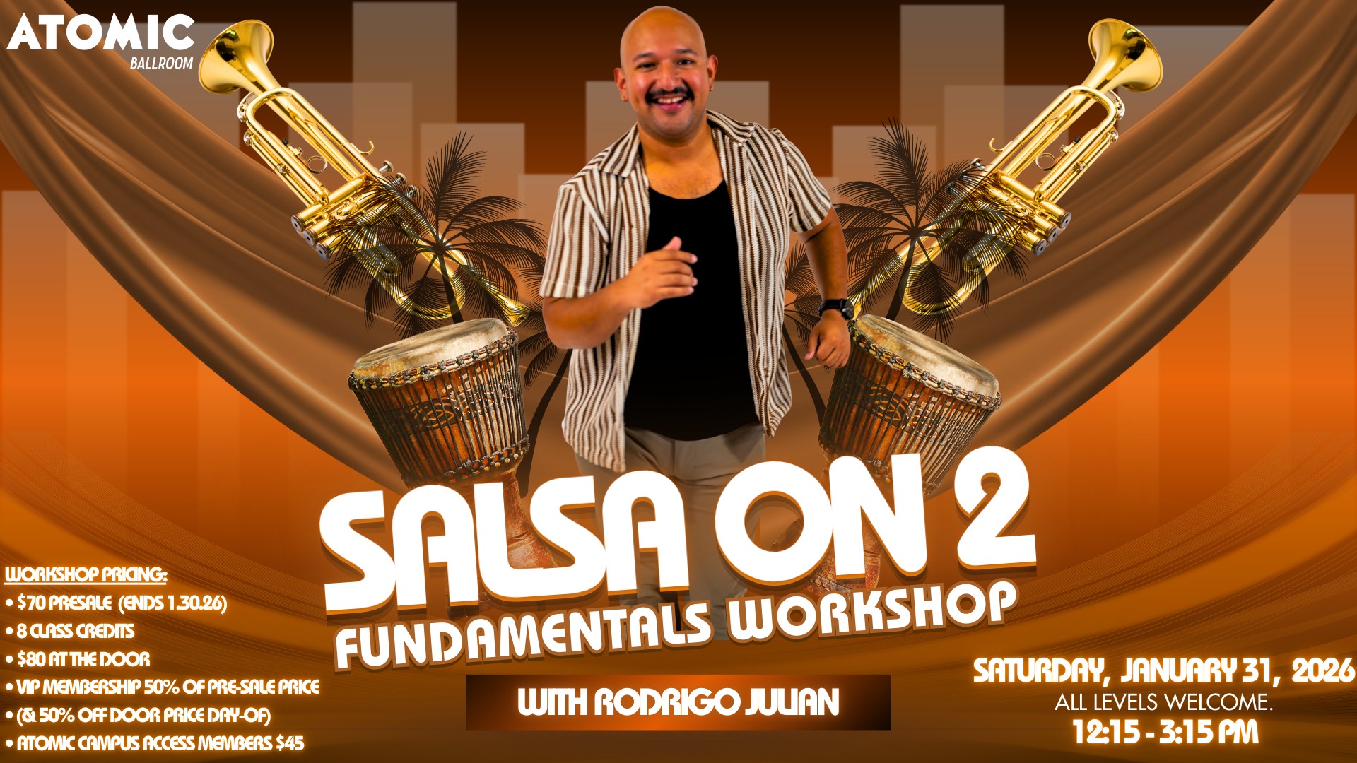 Salsa on 2 Fundamentals Workshop with Rodrigo Julian - ATOMIC Ballroom!