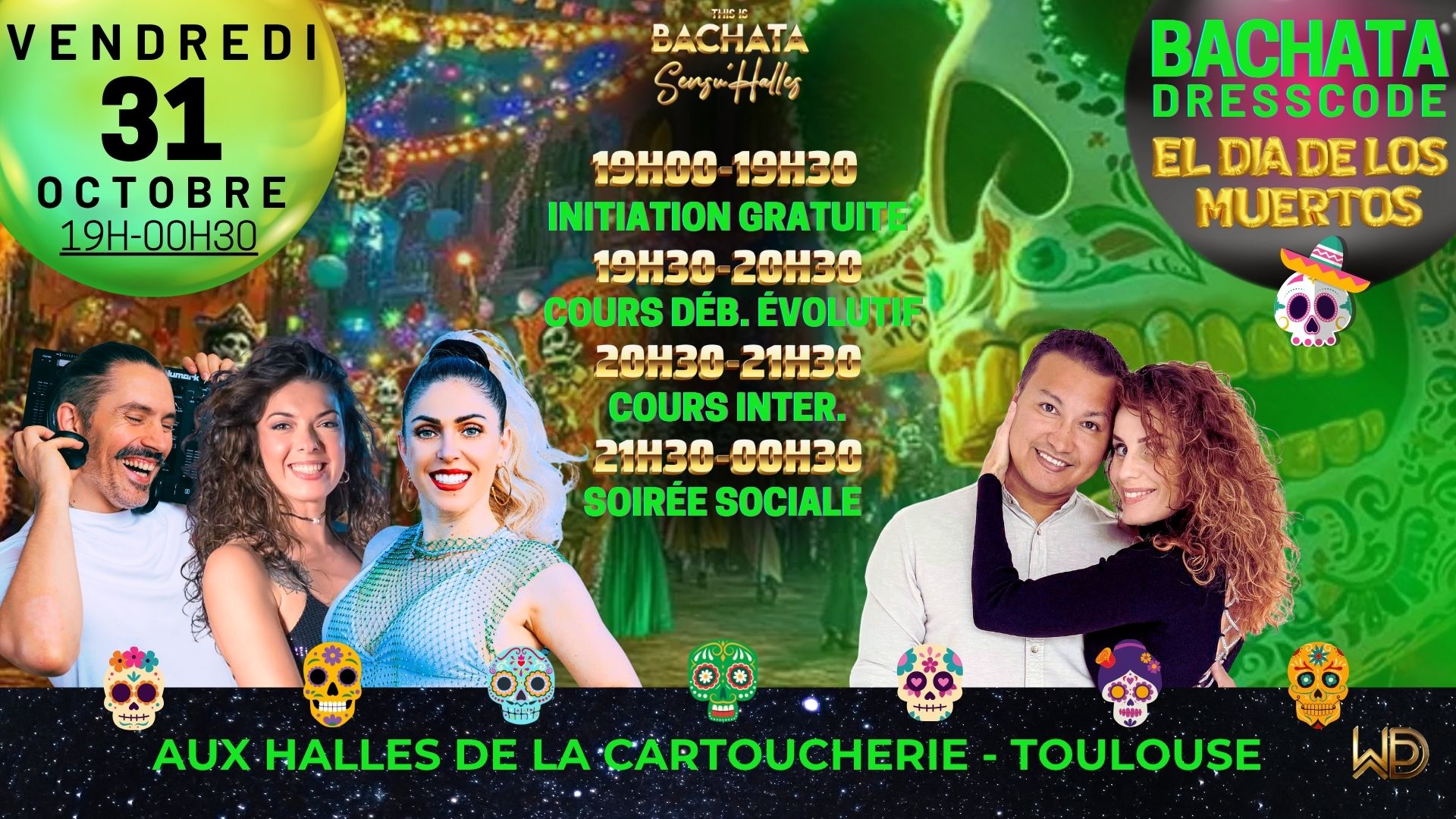 ❤️INITIATION GRATUITE BACHATA COURS SOIRÉE📍Halles Cartoucherie 🇲🇽💀 "EL DIA DE LOS MUERTOS"
