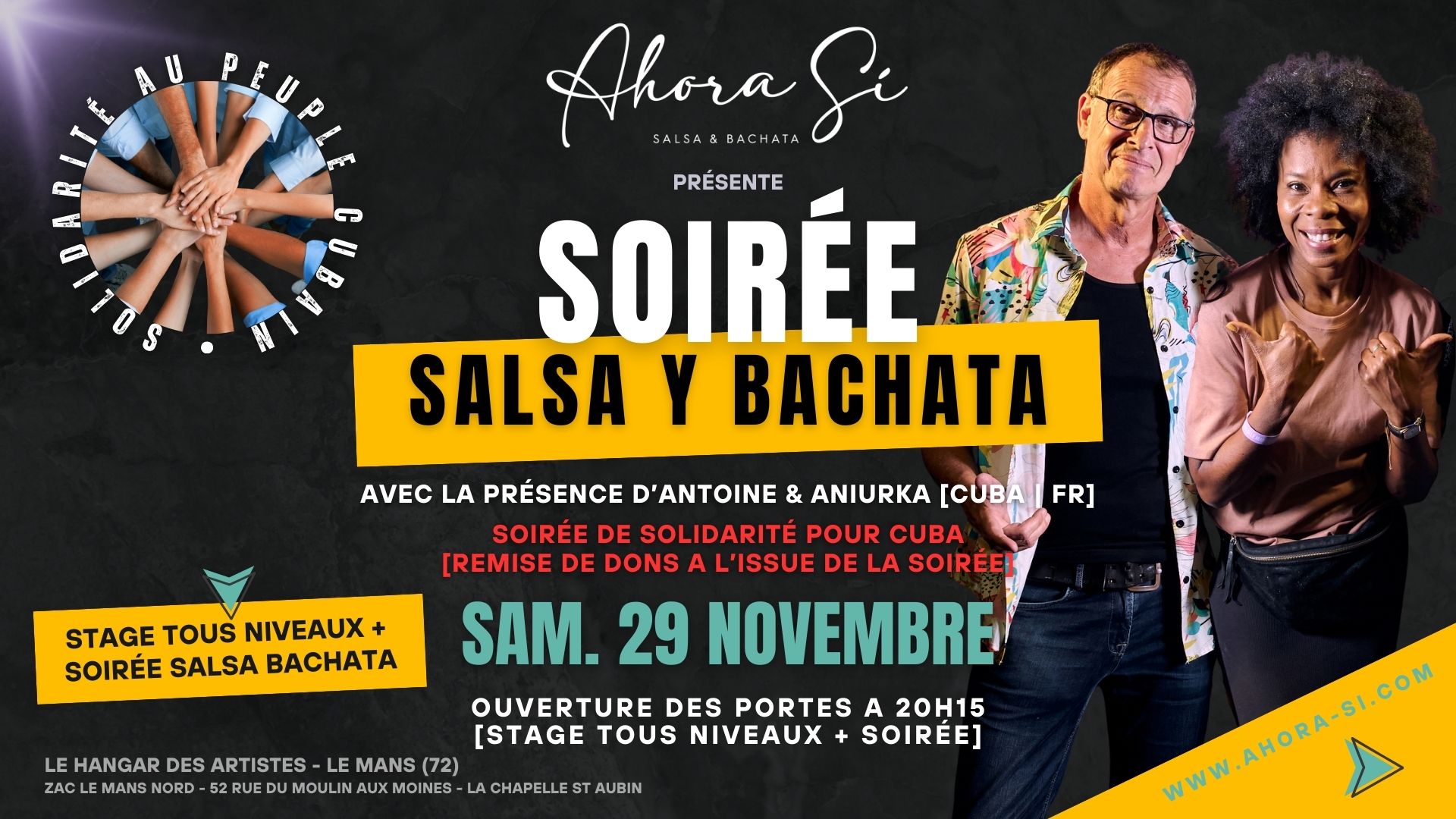 SOIRÉE SALSA & BACHATA Solidarité pour Cuba STAGE & SOIREE Ahora Si Le Mans