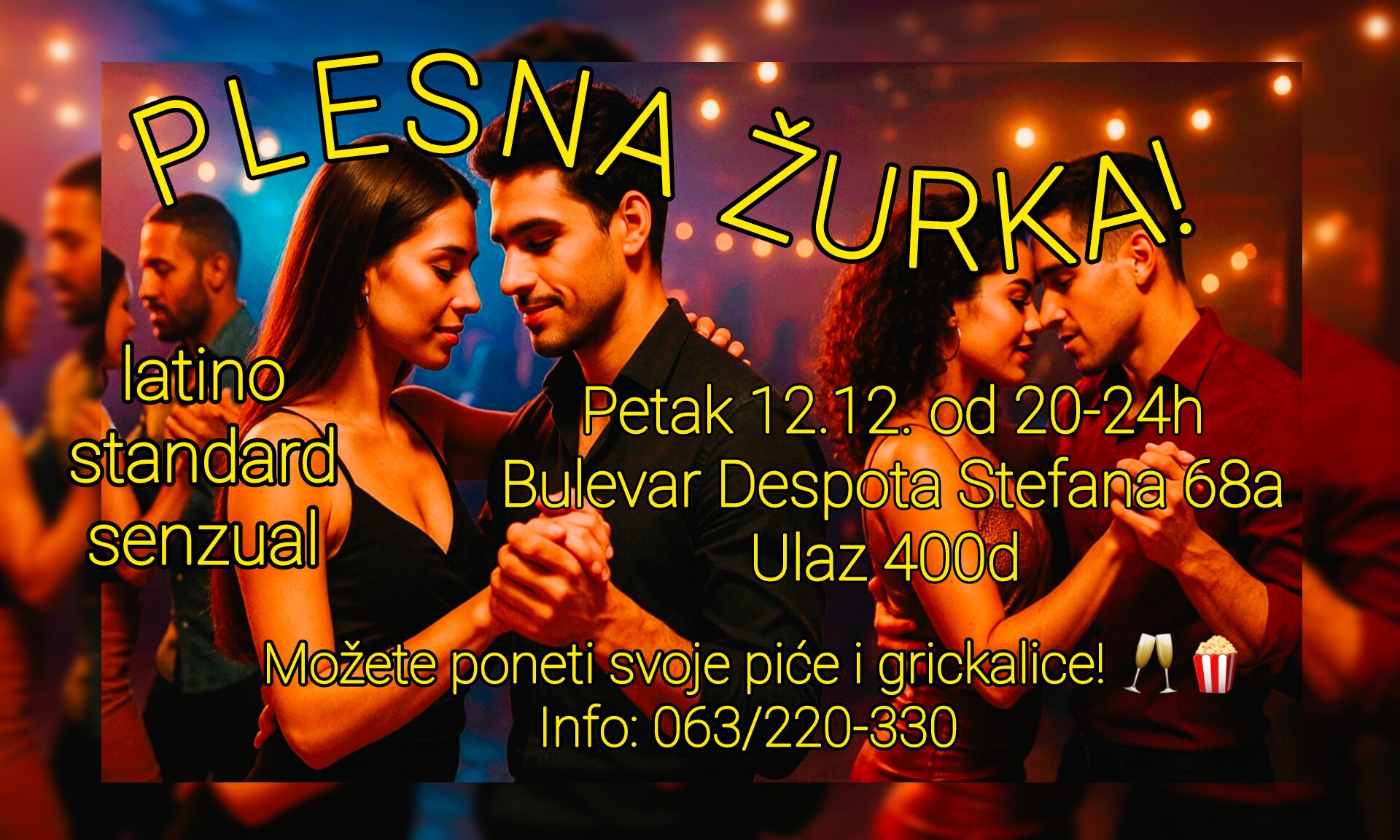 PLESNA ŽURKA, Bulevar Despota Stefana 68a! Petak 12.12. od 20-24h! 💃🕺🎂🍻