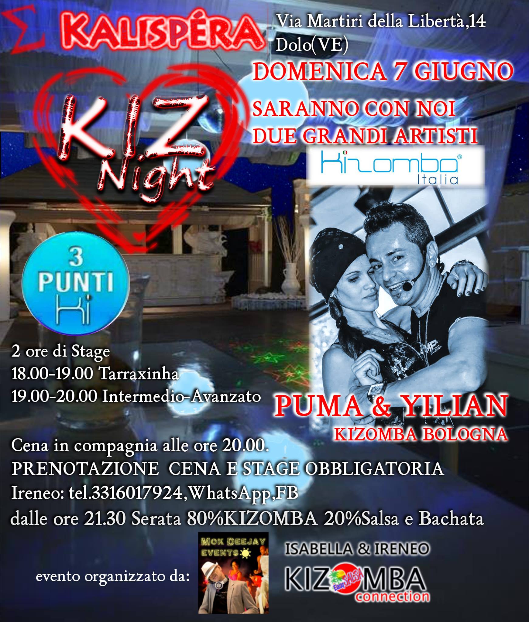 KIZ Night al Kalispera con Puma & Yilian !!!! Domenica 7 Giugno