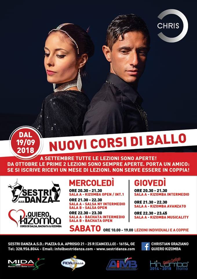 Corsi di Salsa-Bachata-Kizomba Chris&Ary c o Sestri Danza