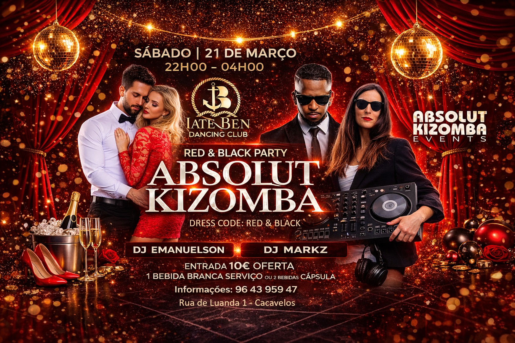 SÁBADO 21.MAR - Absolut Kizomba Red & Black Party! @ IATE BEN!