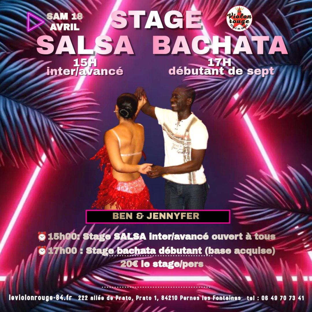 Stage 15h Salsa inter avancé & 17h Bachata Débutant & Ben & Jennyfer