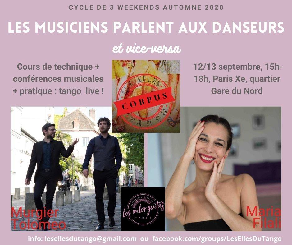 Laboratoire Live et Zoom : musicalité pour le tango dansé avec Los Milonguitas et Maria Filali, 3 week-ends