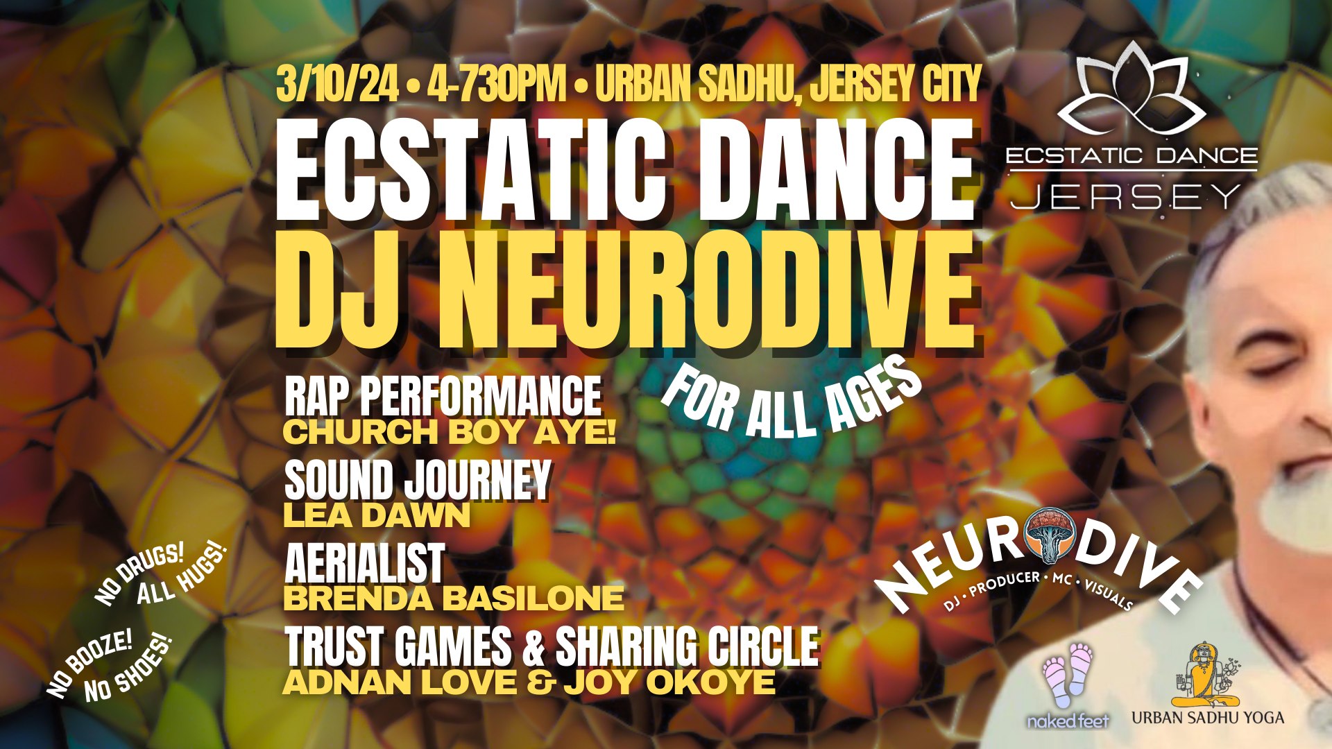 EcstaticDance: DJ NEURODIVE. EDM. Rap. Aerials. Drums. Soundbath. plus it's time for a TRUSTFALL