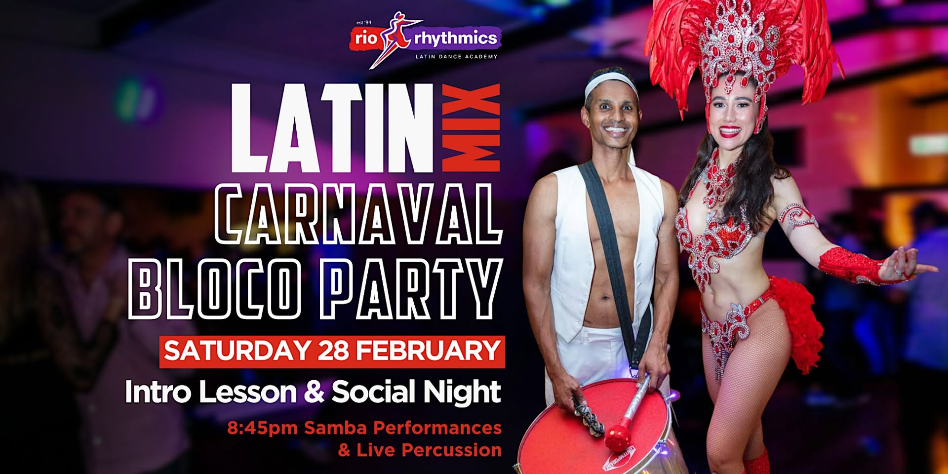 Carnaval Bloco Party at Saturday Night Latin Mix Intro Lesson @ 7pm