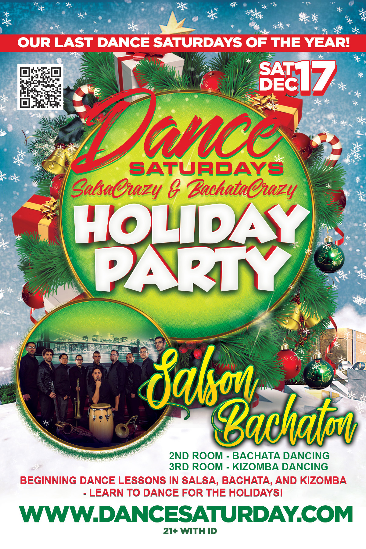 TONIGHT - Dance Saturday HOLIDAY PARTY, You are Invited to Salsa, Bachata, Kiz, and Dance Lessons