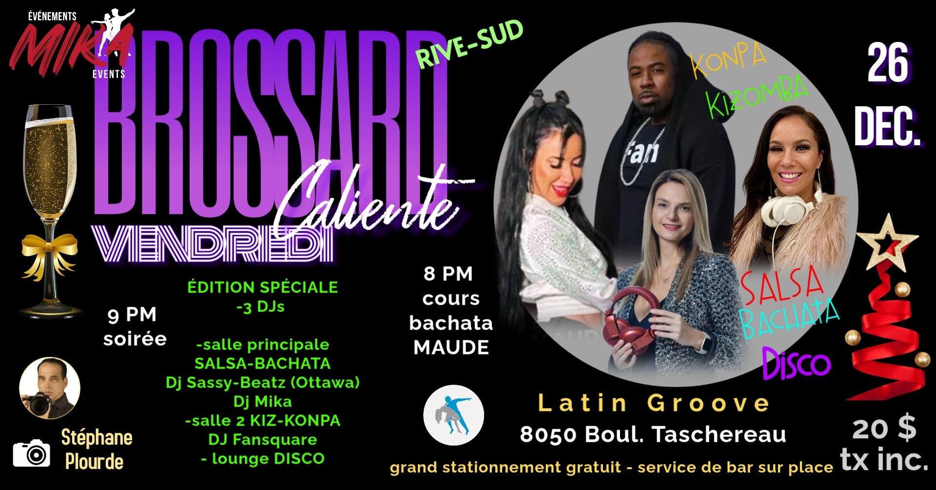 VENDREDI Caliente à BROSSARD, 26 déc. Édition Temps des Fêtes - 3 DJs, cours bachata avec MAUDE