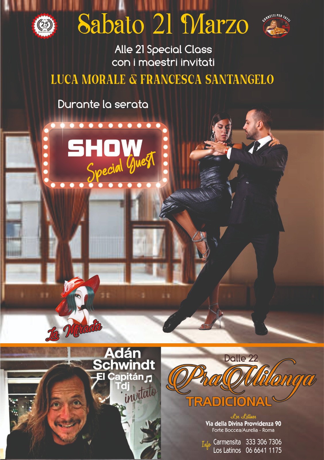 La tradicional del sabato con la musica di Adán ‘El Capitán’🎵Lezione e show Luca & Francesca💃