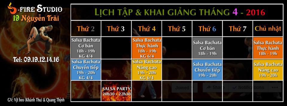 Khiêu vũ tại Hà Nội ( giảm giá 70% học phí ) - Lịch Khai giảng các lớp Salsa - Bachata Tháng 04 - 2016 ( Tel : 09.19.12.14.16 )