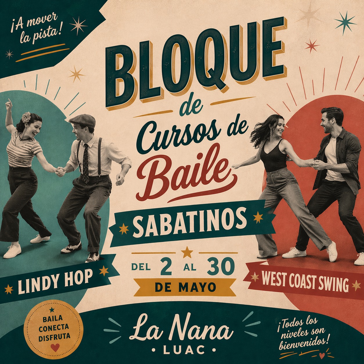 ¡Nuevo! BLOQUE SABATINO DE CURSOS DE SWING Lindy Hop y West Coast Swing