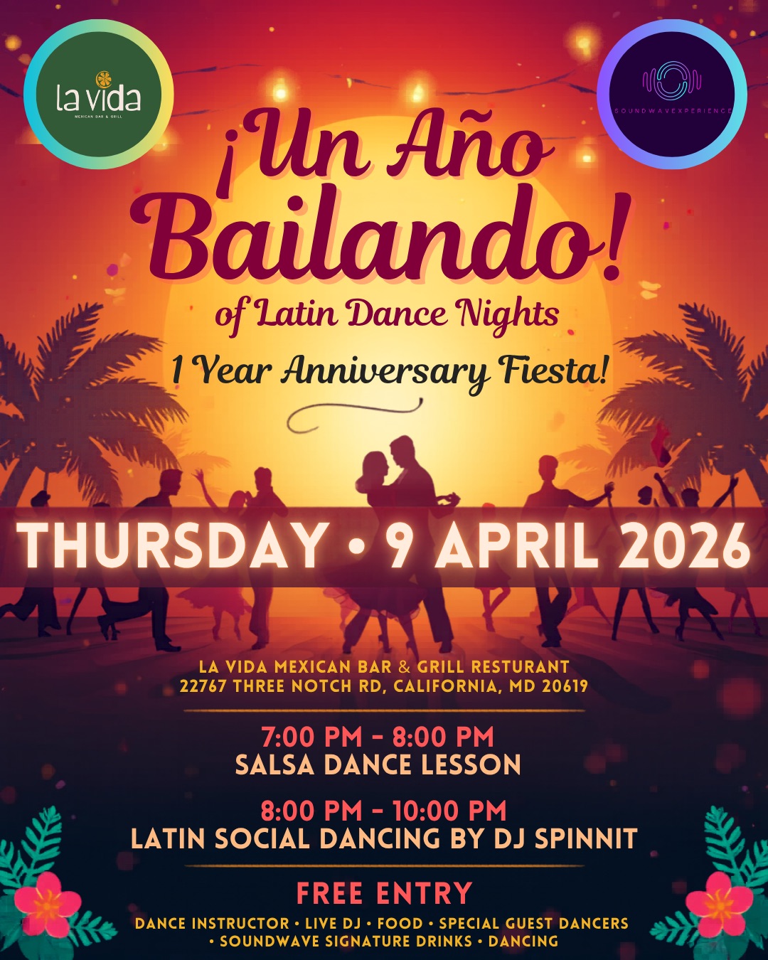 Latin Dance Night: 1-Year Anniversary Fiesta! at La Vida Mexican Bar & Grill