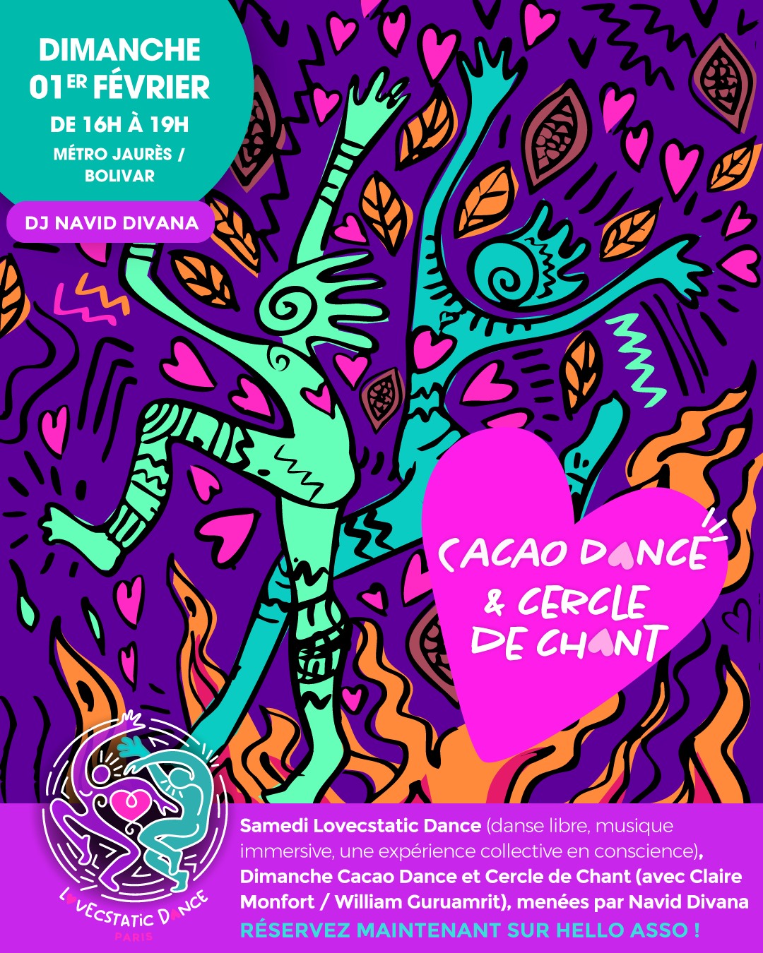 LovEcstatic Danse Libre, Cacao & Cercle de Chant avec DJ Navid Divana, Claire et William