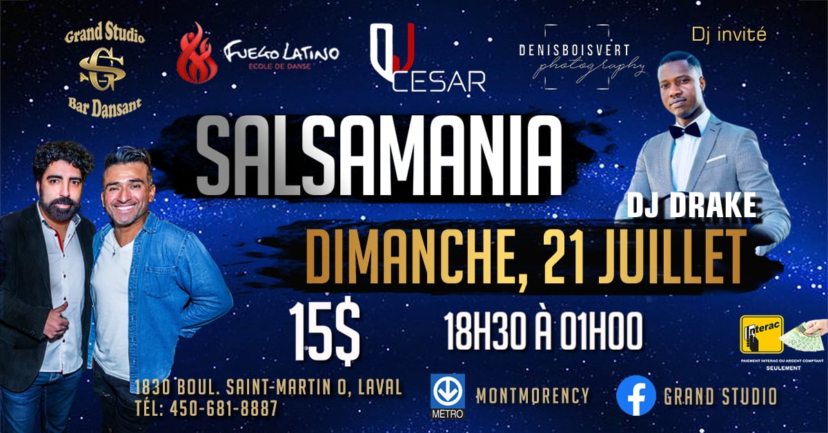 Danse Latine - Laval - SalsaMania - Dimanche 21 Juillet 2024
