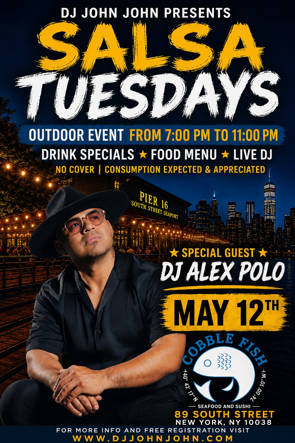 SALSA TUESDAYS at Cobble Fish Outdoor event Pier 16 South Street Seaport