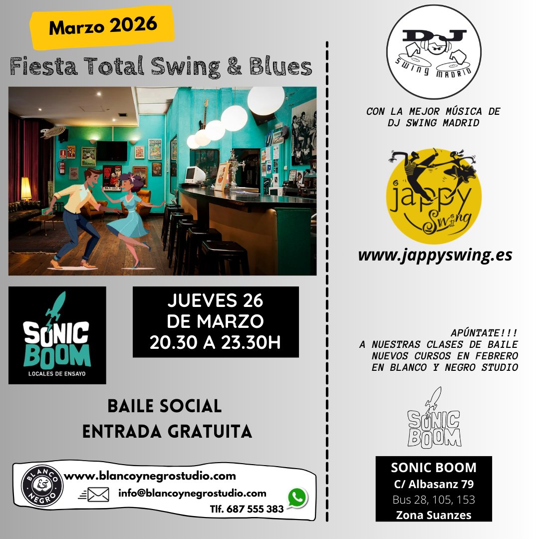 Sonic Swing. Fiesta Total Swing, Rock & Roll y Blues. Entrada Gratuita.