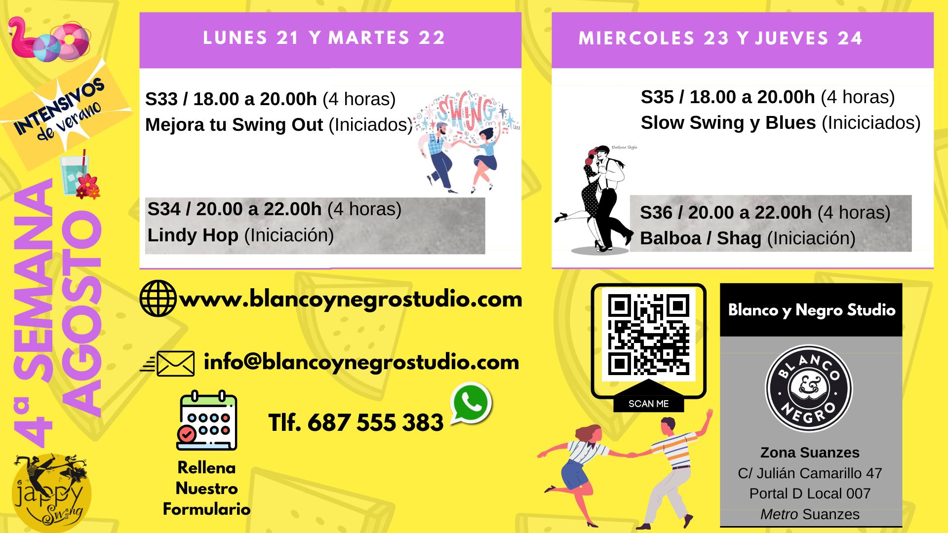 4ª Semana de Agosto Intensivos de Verano en Blanco y Negro Studio. VeraSwing 2023.