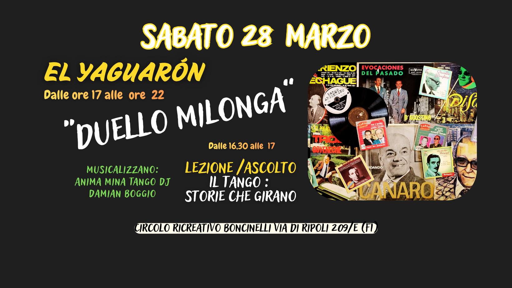 DUELLO MILONGA + Lezione ascolto "IL TANGO STORIE CHE GIRANO"