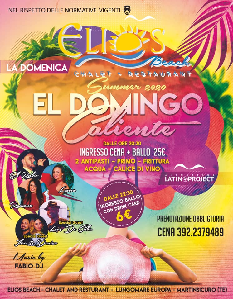 El Domingo Caliente • Elios Beach • Cena e Dopocena Latin Party