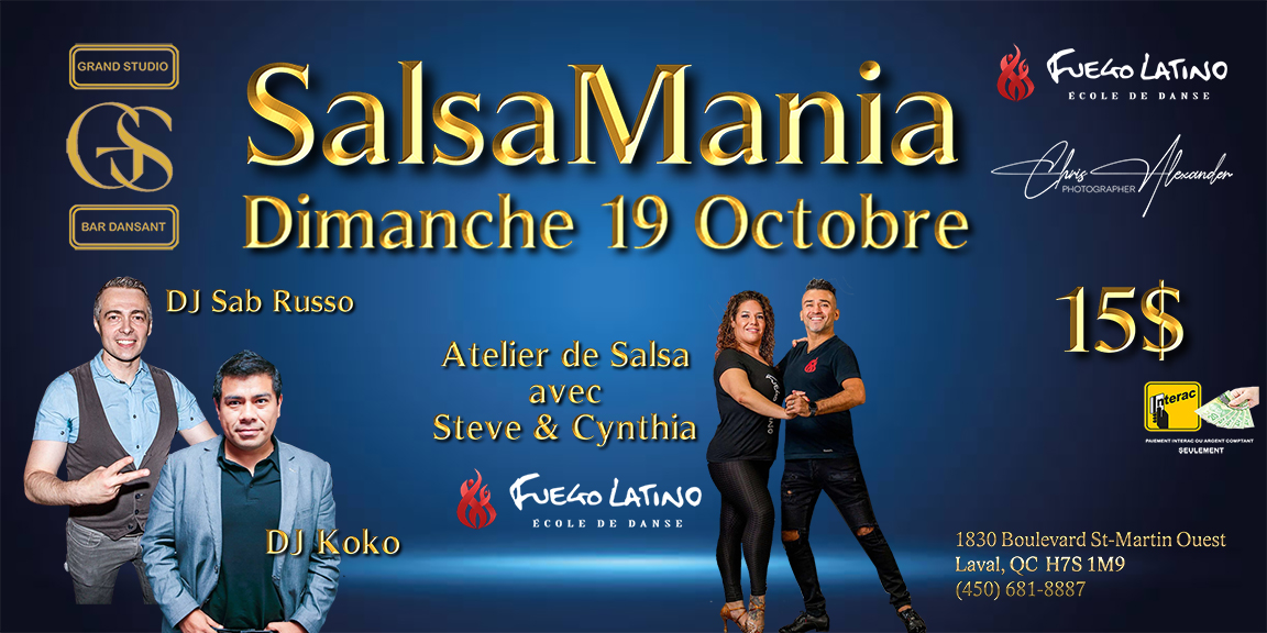 Danse Latine - Laval - SalsaMania - Dimanche 19 Octobre 2025