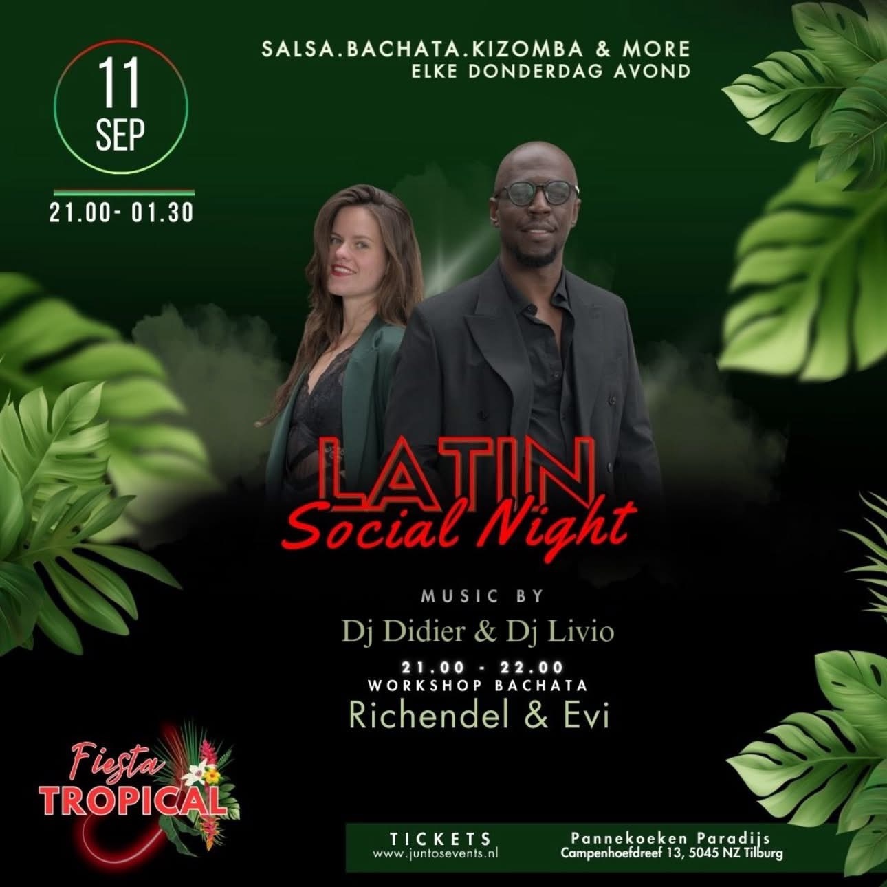 Fiesta Tropical Tilburg Latin Social Night . Do 11 Sept π΄ Bachata Workshop π΄