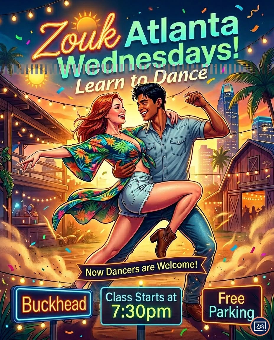 Learn to Dance at Zouk Atlanta! Buckhead Brazilian Zouk Classes & Party Beginner ↗️ Advanced ❤️