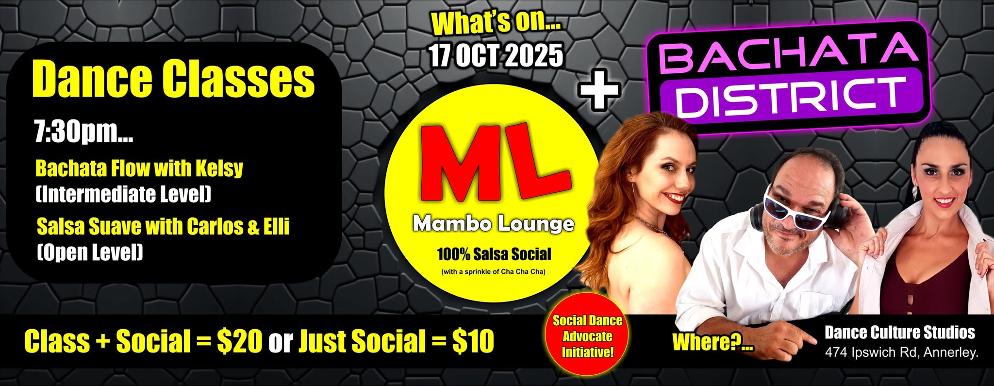 100% Salsa & Bachata Social with DANCE CLASSES! - 17 OCT 2025 - Mambo Lounge & Bachata District