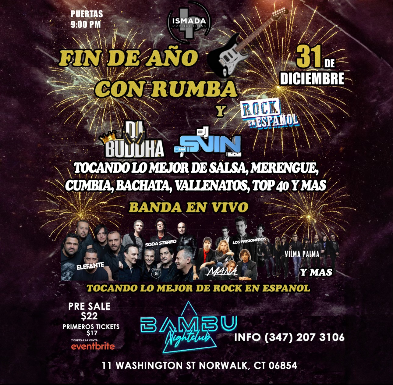 Fin de Año con Rumba Latina y Rock en Español DJs + Banda en Vivo en CT