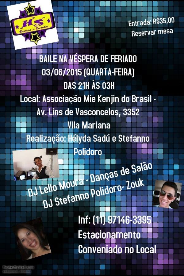 BAILE DE DANÇAS DE SALÃO RITMOS VARIADOS ZOUK NA VÉSPERA DE FERIADO