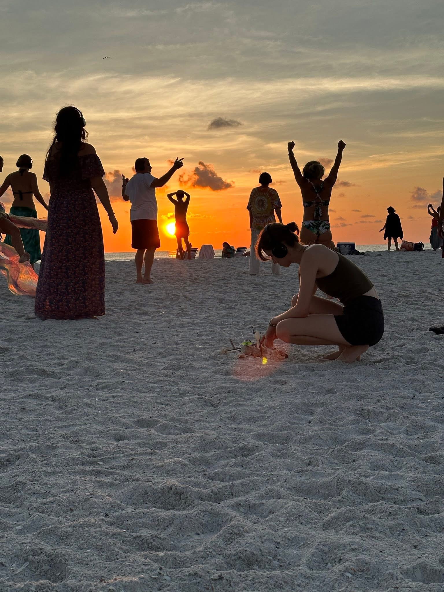 Silent Disco full moon ecstatic dance at sunset on the beach with dj kat