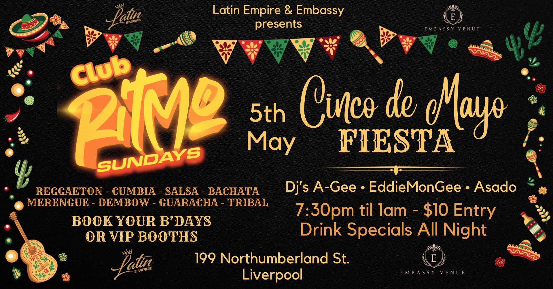 CLUB RITMO SUNDAYS @ EMBASSY CINCO DE MAYO 7:30pm Til 1am