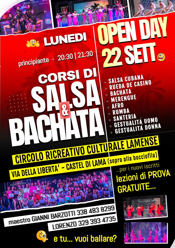 Lunedรฌ 22 Inizio Corsi di Salsa & Bachata Circolo Ricreativo Culturale Lamense - Castel di Lama