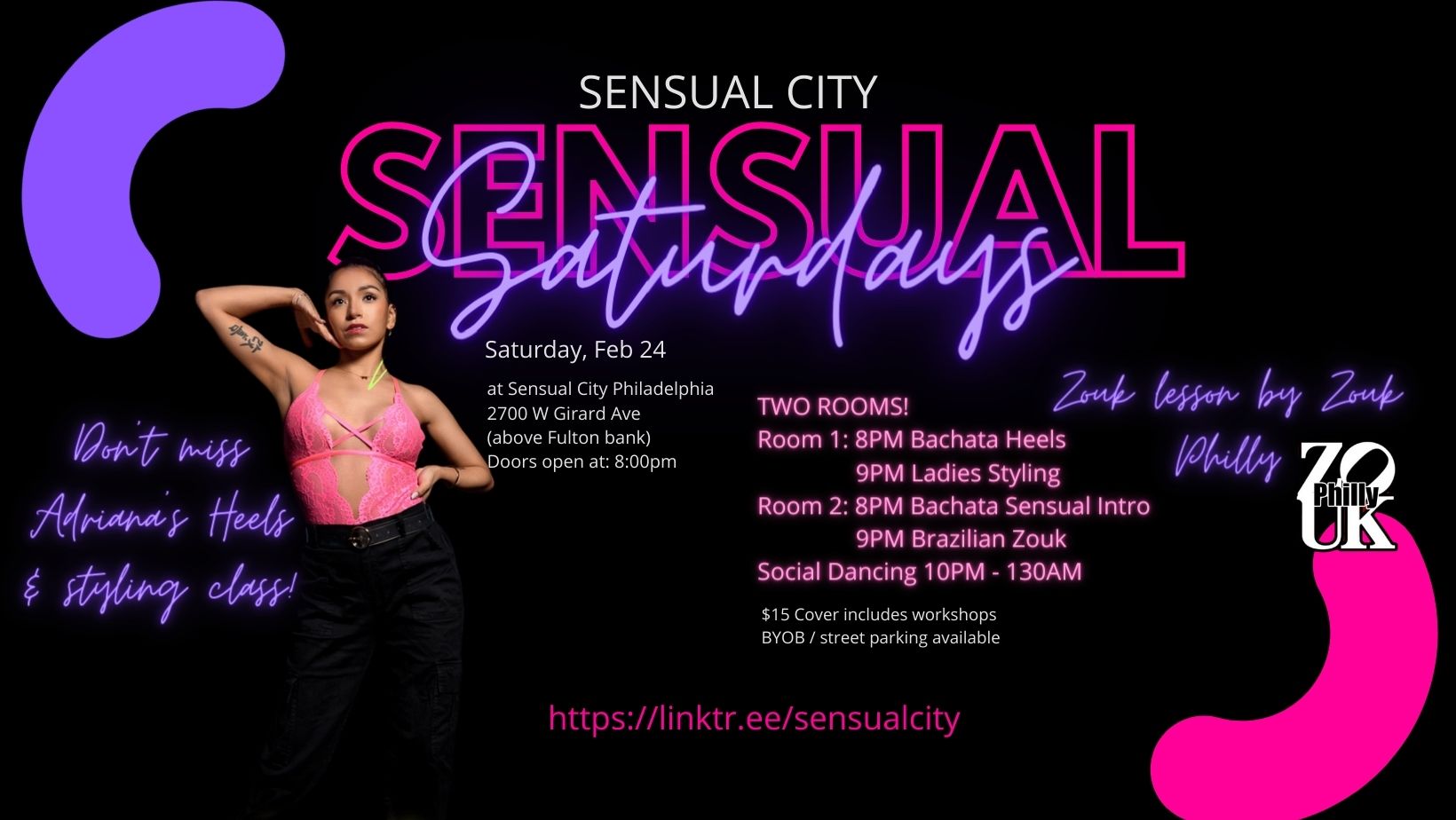 Sensual Saturdays w 2 Rooms, Bachata Heels + Styling + Foundations + Zouk Lesson!