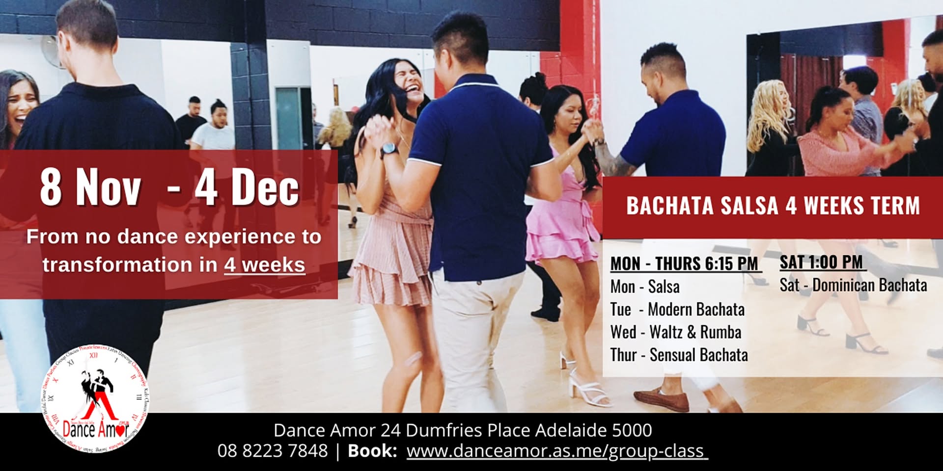 Bachata Salsa Novice Beginners Dance Class 4 Weeks Term 8 Nov 2021