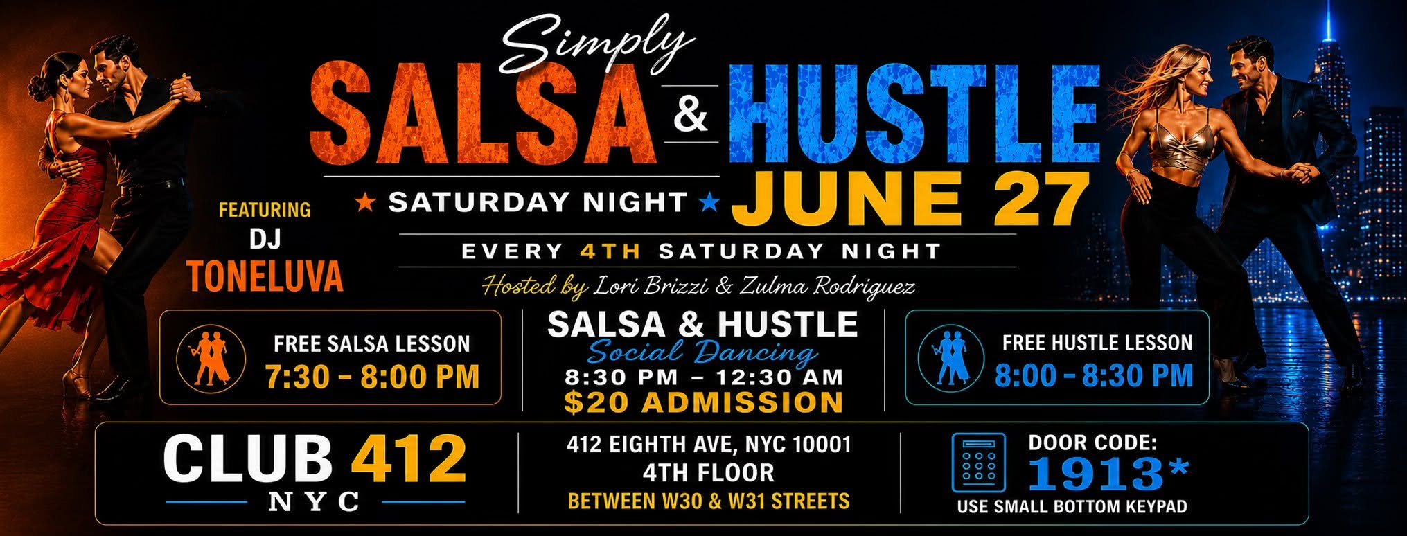 Simply Salsa & Hustle on 4th Saturdays @ 412