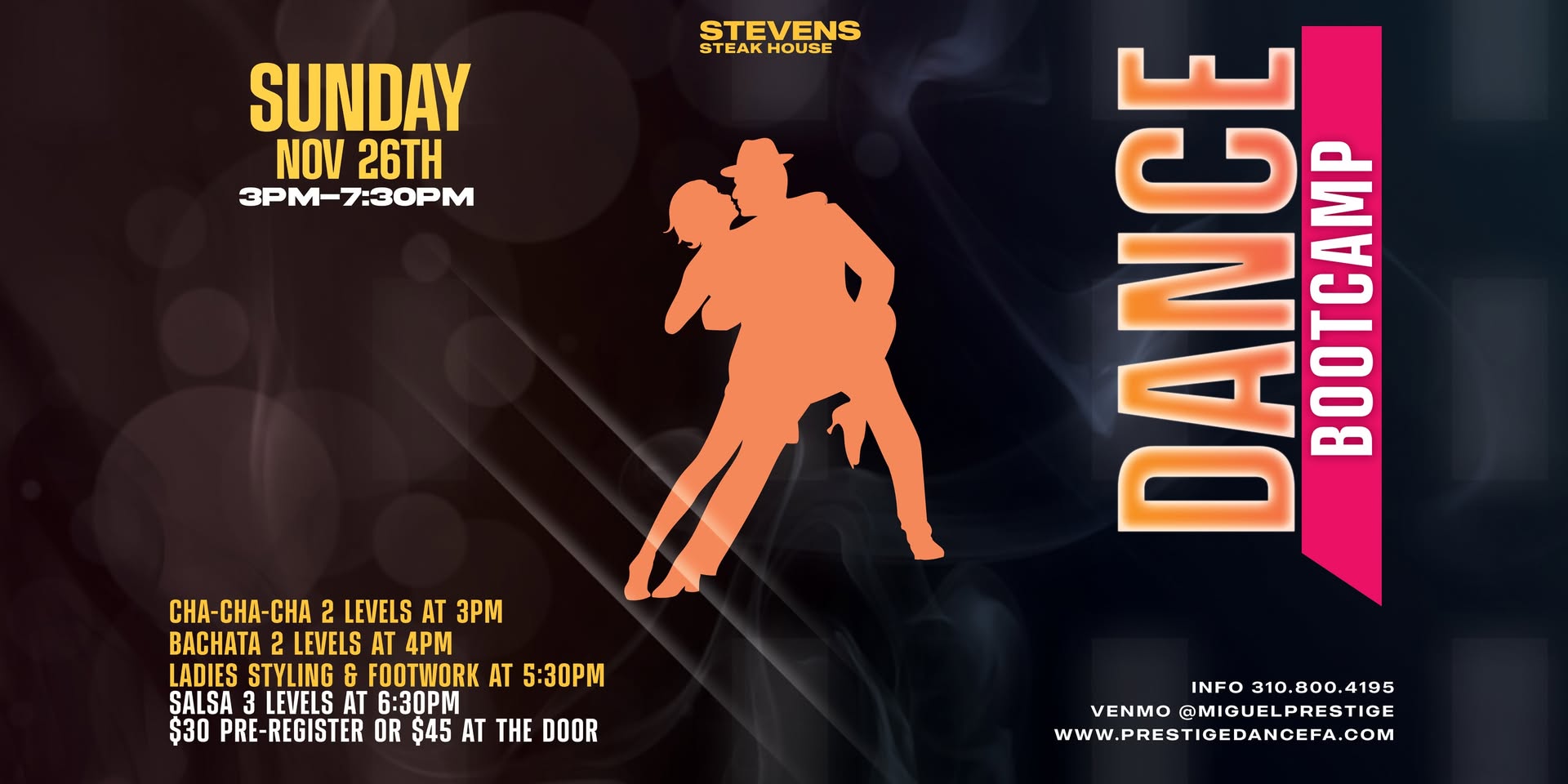4 Hour Dance Bootcamp at Stevens Steak House