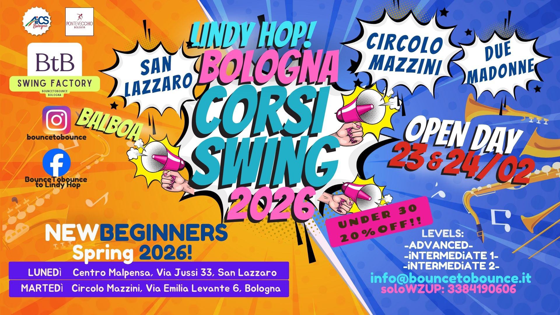 OPEN DAY Corsi SWING 2026! - il LINDY HOP fa Ballare Tutta BOLOGNA!- Corsi dal Lunedì al Sabato!