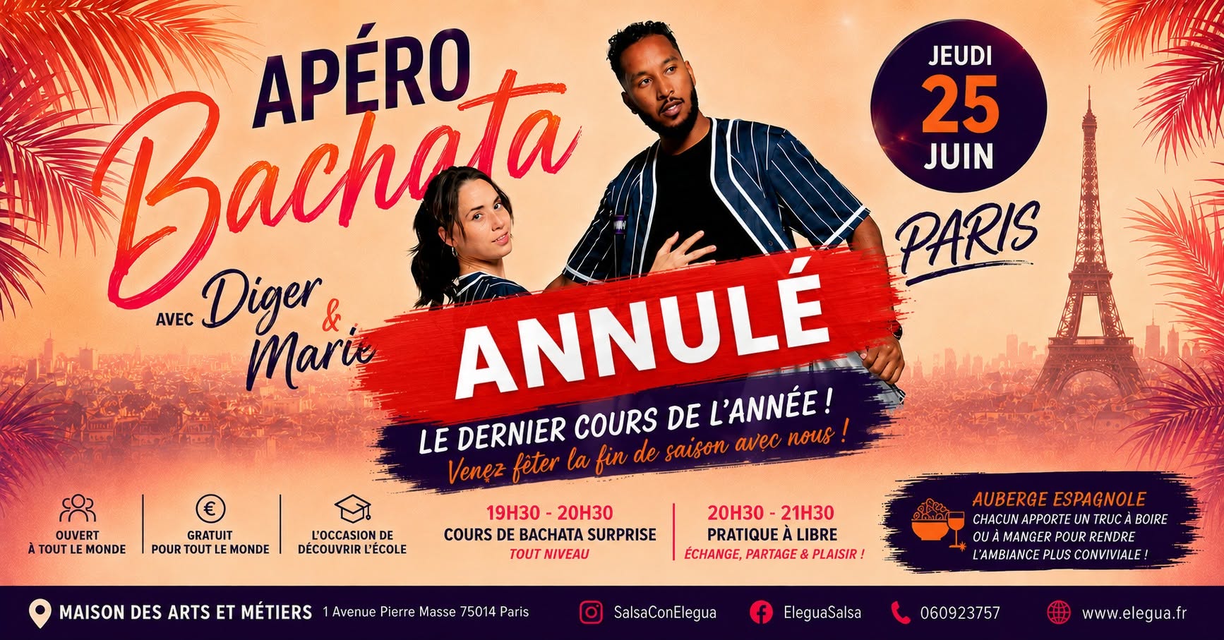 Apéro bachata Gratuit à Paris avec Diger & Marie ANNULE