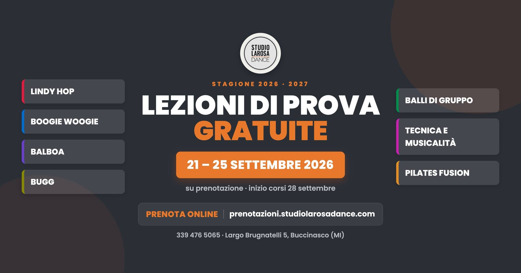 LEZIONI DI PROVA GRATUITE STUDIO LAROSA DANCE 21 25 SETTEMBRE