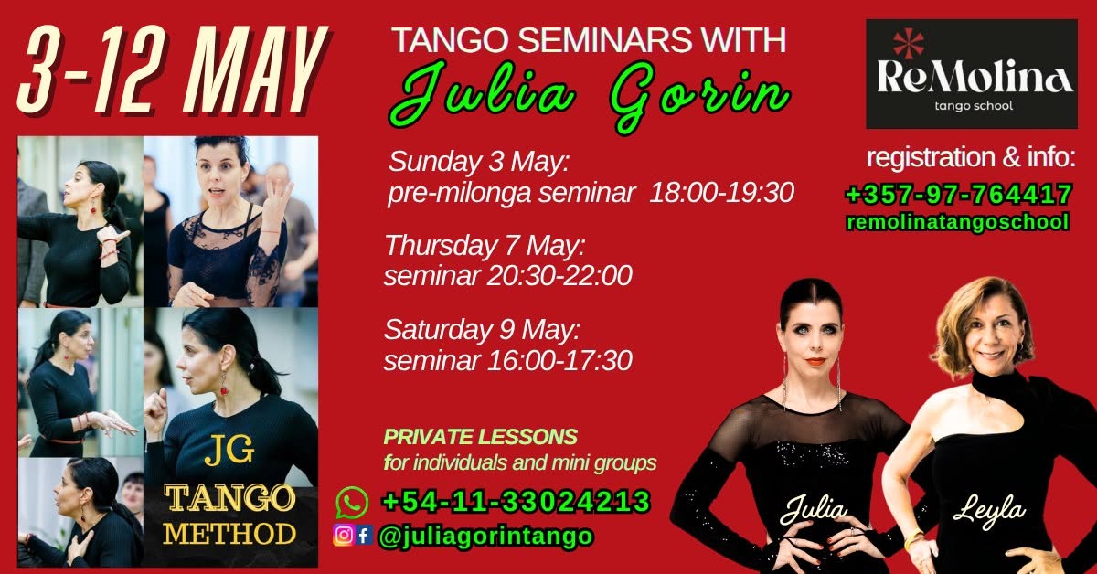 Tango Seminars with Julia Gorin in Limassol 3-12 May