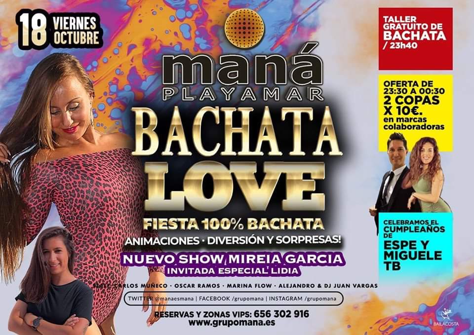 Fiesta 100% Bachata Love Viernes en Mana Playamar!