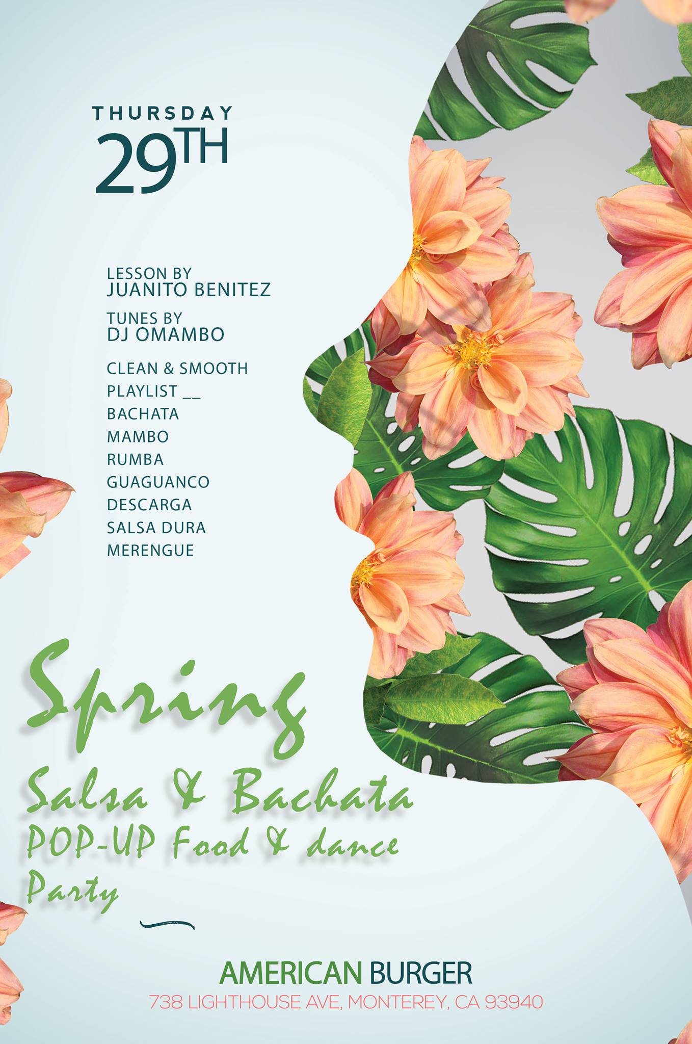 ✿Spring Salsa & Bachata Food & Dance Pop-Up at American Burger✿-