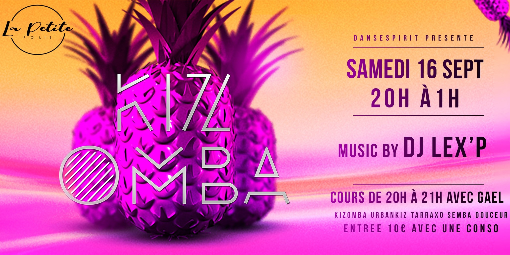 KIZOMBA Samedi 16 Sept. à la Petite Folie 20h à 1h DJ LEX'P Cours