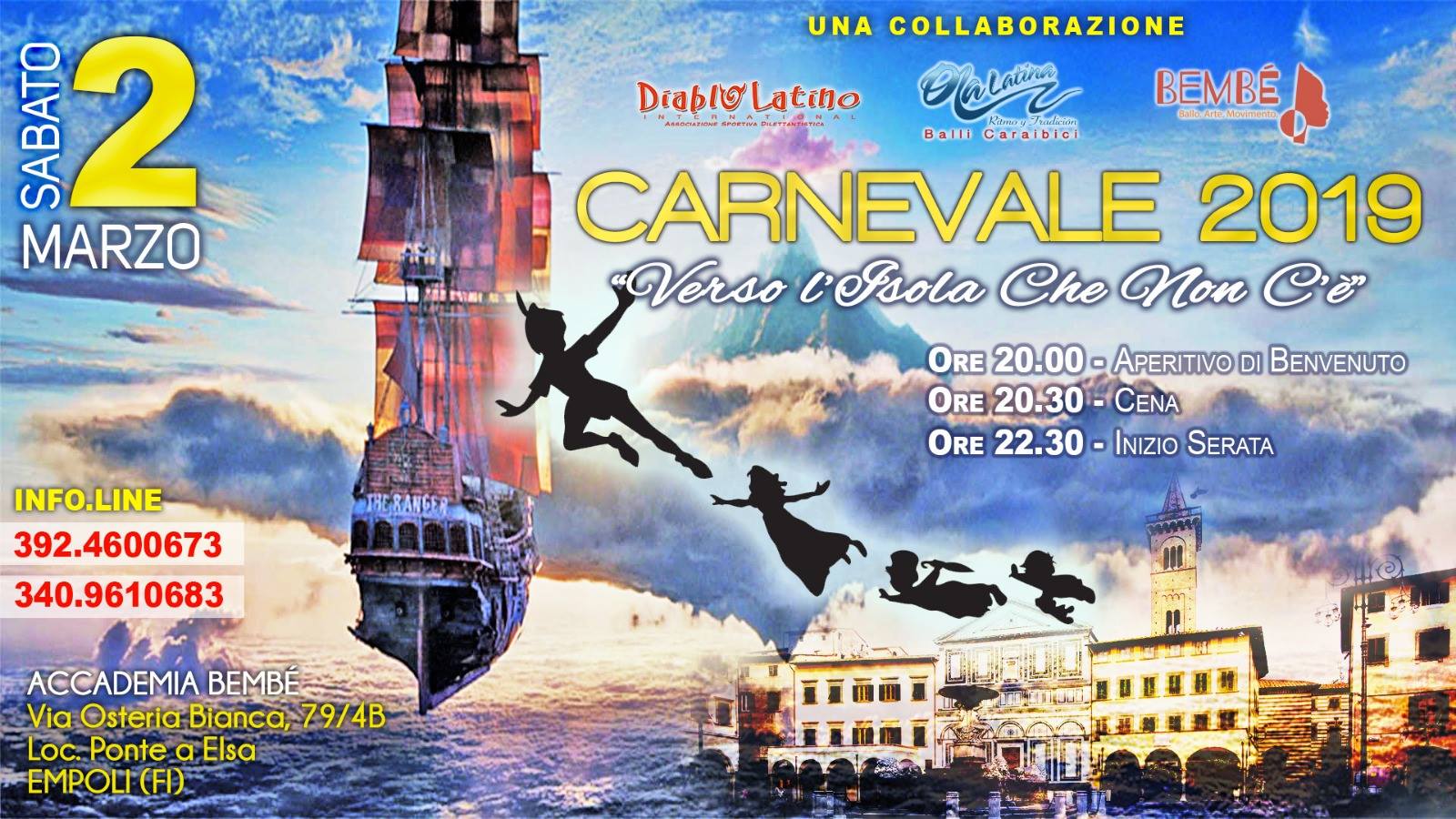 FESTA Carnevale e Serata Disco-Latina -Verso l'isola che non c'รจ